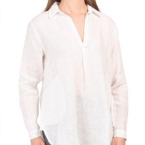 MAGASCHONI Linen Lagenlook White and Tan Stripe Oversized Tunic with Pockets M